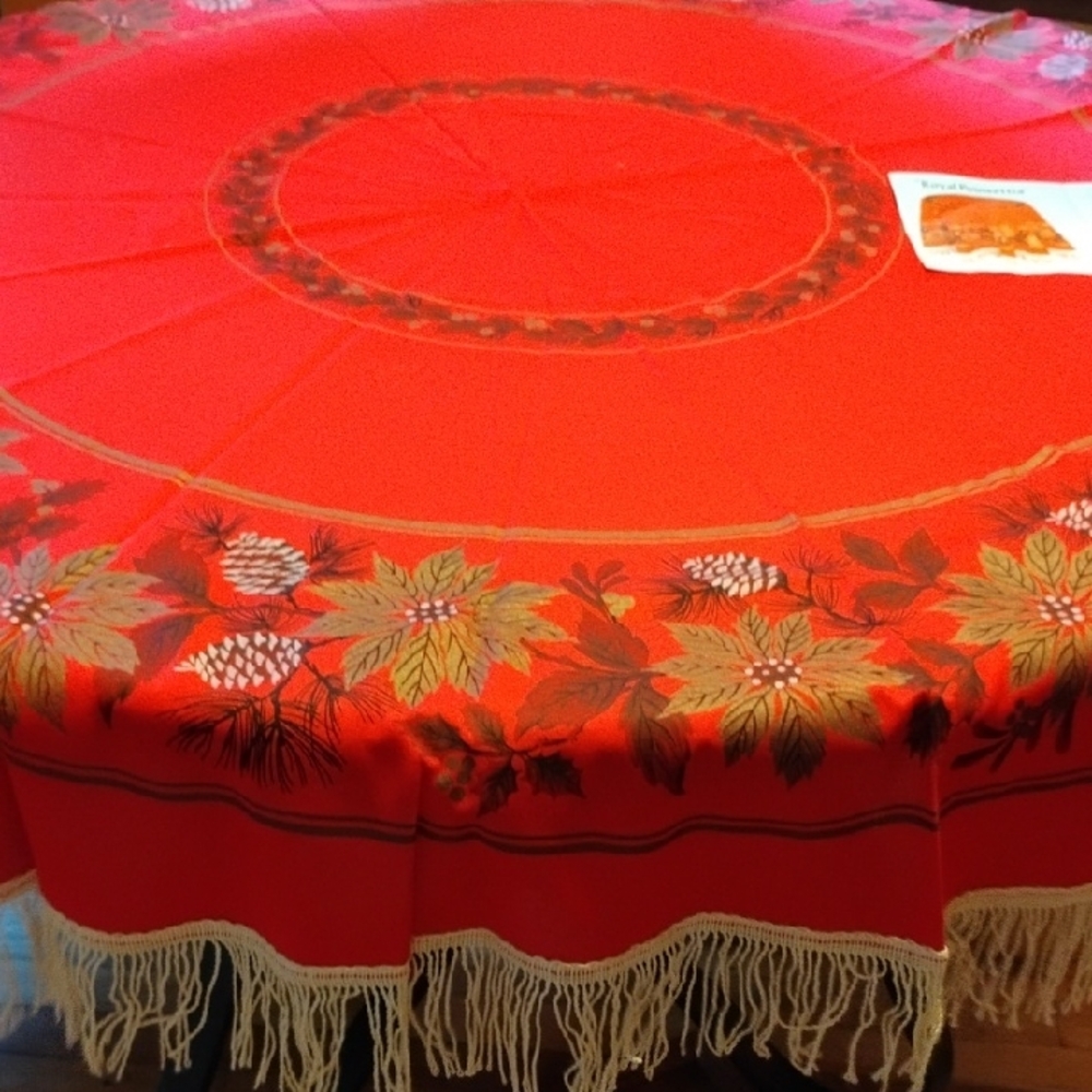 Elegant Red Floral Tablecloth with Fringe
